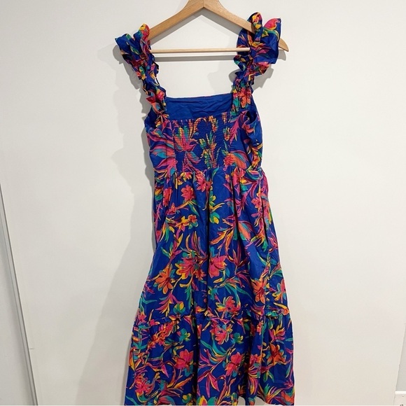 J.Crew Square Neck Midi Dress Blue Tropical Floral Resort - Picture 6 of 11